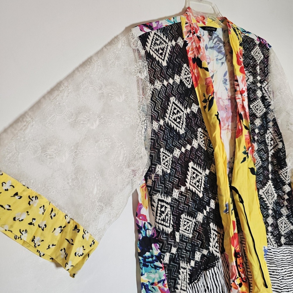 John Mark Kimono Womens XL Multicolor Boho Floral Lace Patchwork Sheer Jacket - Picture 2 of 14